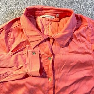 Soft Surroundings Coral Pink Button Front Shirt Blouse Tencel Cotton Blend Med